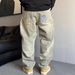 Men's Heavyweight Retro Ripped Patched Jeans Casual Straight Leg Loose Tapered Pants Autumn Fashion_mkmklike.com
