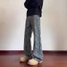 Men's Casual Vintage Letter Jacquard Jeans - Straight Leg Comfort Fit Polyester Denim Pants For Spring & Summer_mkmklike.com