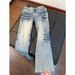 Men's Vintage Washed Distressed Denim Jeans, Relaxed Fit Light Blue High Street Casual Pants For Urban Style_mkmklike.com