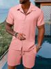 Men's Striped Lapel Shirt Shorts Trendy Casual Sports Suit_mkmklike.com