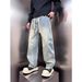 2025 Autumn Winter New Light Blue Jeans Men's Trendy Brand Patchwork Wide-Leg Vintage Washed Loose Straight Pants_mkmklike.com