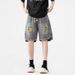 Men's Clothing High Street Ripped Denim Shorts Men's Loose Straight Washed Old Fashioned Versatile Sports Casual Shorts_mkmklike.com