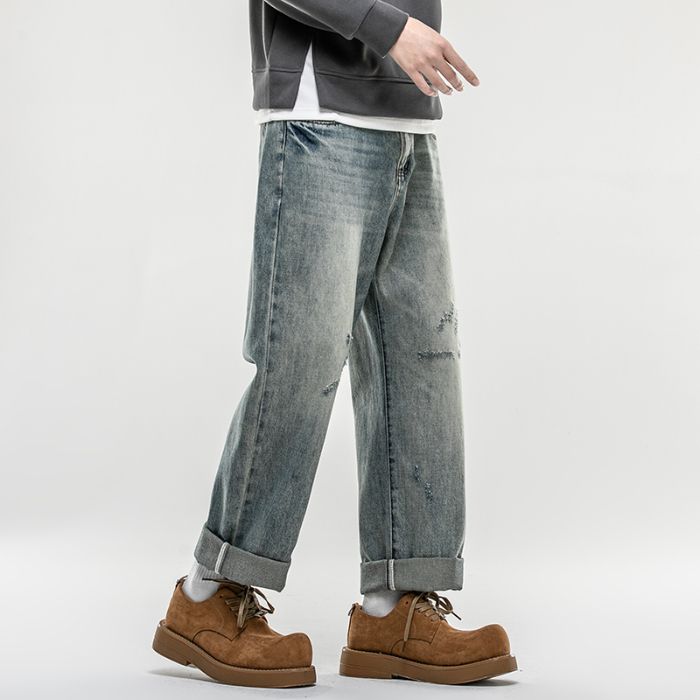 American Retro Spring Jeans, Men's Straight Harlan Loose Trendy Brand Washed Double Craft Middle Waist Youth Large Size K11 Denim_mkmklike.com