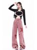 Dopamine Girl Outfit: Embroidered Straight-Leg Jeans For Women, Autumn American Retro High-Waisted Star Pattern Wide-Leg_mkmklike.com