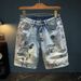 Men's Cartoon Print Denim Shorts Trendy Five Point Mid-Length Straight Leg Loose Fit Summer Pants_mkmklike.com