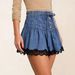 K Blue Elastic Waisted Denim Skirt A-line Skirt Lace Skirt Edge Anti Peeping Pants_mkmklike.com