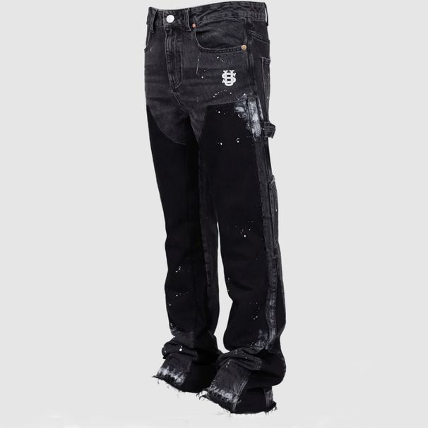 Men's Clothing European And American Men's Y2K Patchwork Painted Street Fashion Small Pattern Print Straight Leg Jeans_mkmklike.com
