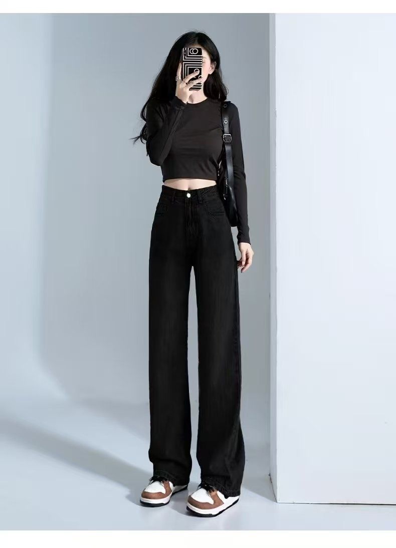 American Retro-style Coffee-colored Wide-leg Jeans For Women, New Autumn 2025 Collection, High-waisted Straight-leg_mkmklike.com
