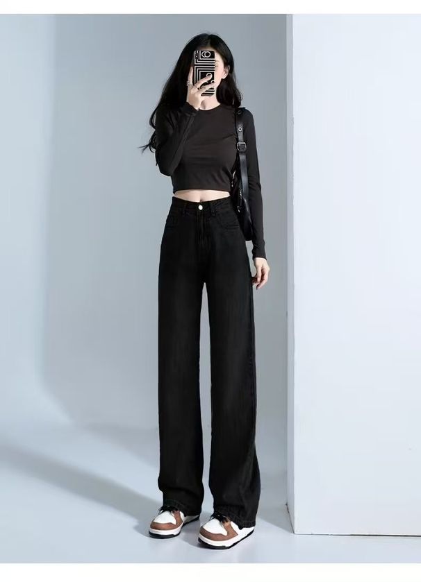 American Retro-style Coffee-colored Wide-leg Jeans For Women, New Autumn 2025 Collection, High-waisted Straight-leg_mkmklike.com