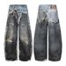 Heavy Duty Men's Washed Distressed 3D Printed Faux Leather Jeans Retro American Style Two Piece Set Factory Direct Shipping_mkmklike.com