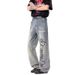 Men's American Style Premium Denim Jeans Spring Trendy Washed Distressed Retro Straight Leg Casual Loose Fit Versatile Long Pants_mkmklike.com