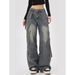 Plus-size American High-street Multi-pocket Workwear Jeans For Women, With A Unique Design, Loose Fit, Slimming Effect,_mkmklike.com