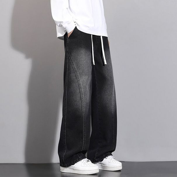 "Men's Loose Fit Straight Leg Jeans – Vintage Washed Distressed Denim Pants For Casual & Streetwear"_mkmklike.com