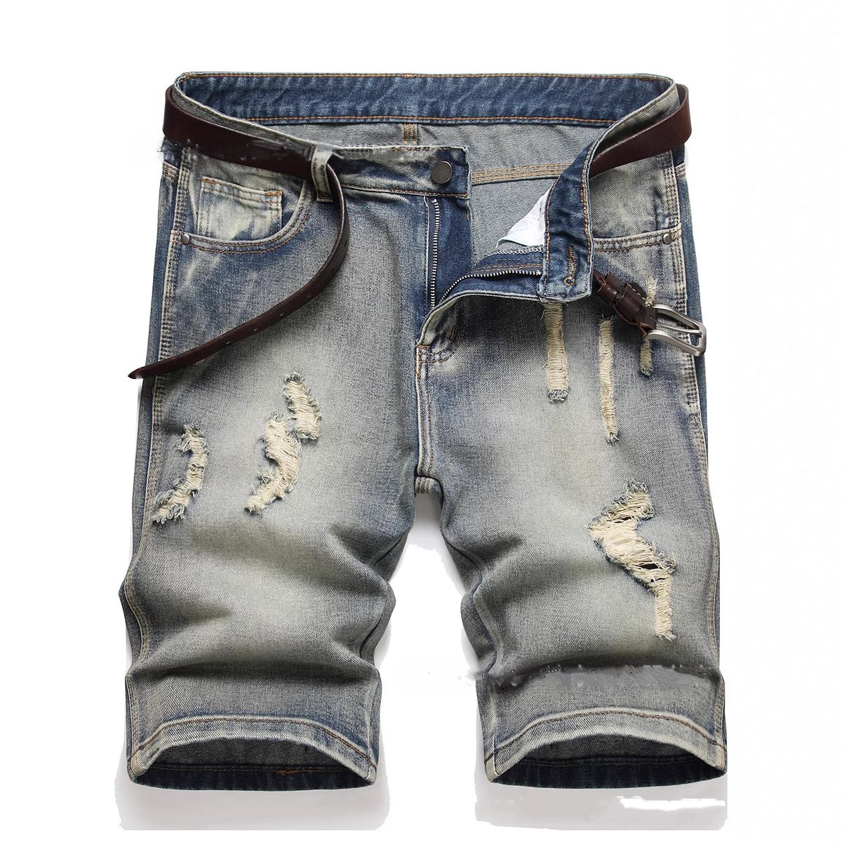 Men's Ripped Denim Shorts Mid-Length Casual Jeans For Men_mkmklike.com