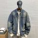 Men's Clothing Stand Up Collar Trendy Embroidered Denim Jacket For Men And Women, Spring And Autumn Retro Casual American Motorcycle Jacket_mkmklike.com