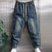 Men's Casual Straight Leg Washed Denim Pants - Stretch Comfort Fit, Vintage Style, Multiple Sizes (Blue)_mkmklike.com