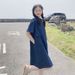 Denim Blue Dress For Women's Summer 2025 New Style, Small Skinny, Covering The Stomach, Loose And Casual, Medium To Long_mkmklike.com