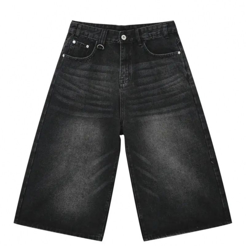 Retro Style Men's Jeans Loose Wide Leg Straight Cropped Design Loose Wide Leg Fit_mkmklike.com