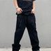 Men's Clothing Large Size High Street Retro Embroidered Letters Straight Hip Hop Loose Black Denim Trousers_mkmklike.com