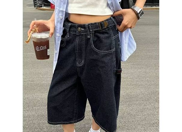 Unisex Vintage Style Denim Capri Pants - Streetwear Straight Leg Loose Fit Cropped Jeans For Summer_mkmklike.com