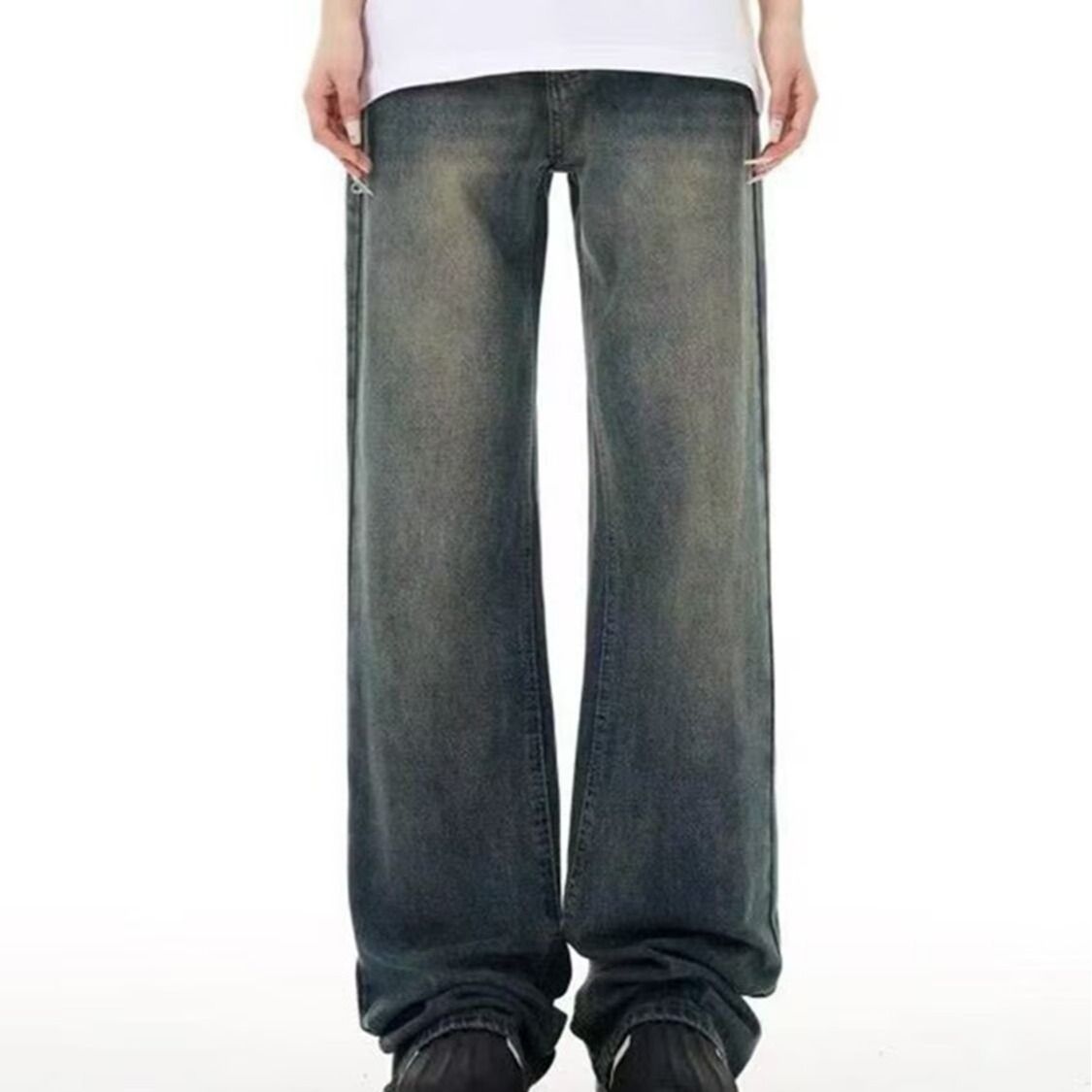 Men's Clothing Retro High Street Blue Distressed Wide Leg Jeans Loose Fit Slimming Straight Leg Floor Length Trousers For Men And Women Trendy Brand_mkmklike.com