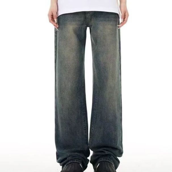 Men's Clothing Retro High Street Blue Distressed Wide Leg Jeans Loose Fit Slimming Straight Leg Floor Length Trousers For Men And Women Trendy Brand_mkmklike.com