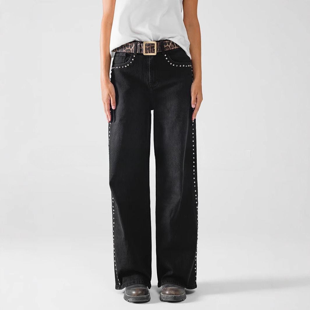 Women's Clothing Fashion Rhinestone Studded Wide Leg Jeans For Women Trendy European And American Style_mkmklike.com