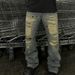 Men's Distressed Washed Ripped Jeans High Street Grunge Style Patchwork Splatter Paint Loose Straight Leg Flared Hem_mkmklike.com