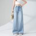 Light Blue Wide-leg Jeans For Women, Spring 2026 New Style, Casual High-waisted Slimming Loose Straight Floor-length_mkmklike.com