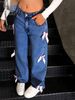 Women's Loose Wide-Leg Jeans – Vintage Washed Denim Pants With Pure Straight Fit, Street Bow Detail & Comfortable Stretch_mkmklike.com
