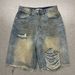 Men's Distressed Denim Shorts, Vintage Washed Light Blue Casual Relaxed Fit 5-Pocket Cargo Shorts For Summer Street Style_mkmklike.com