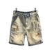 Men's Clothing Ripped Beggar Shorts Men's Straight Loose Denim Shorts Light Colored All Match Shorts Summer Thin Style_mkmklike.com
