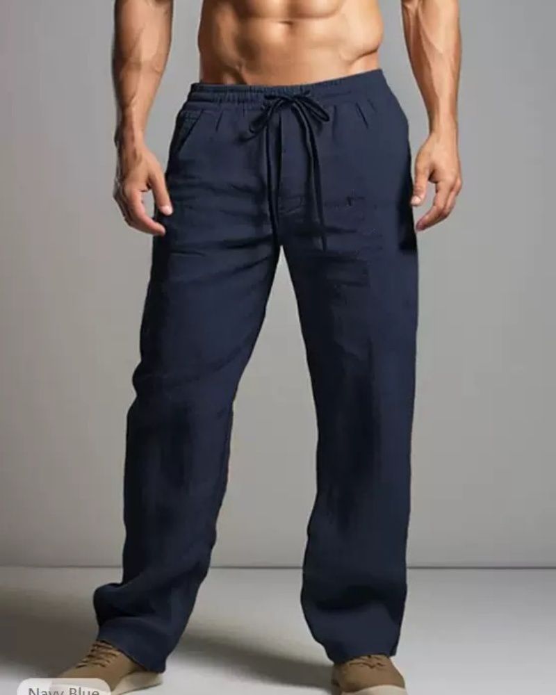 New 2026Men's Cotton Linen Casual Pants Comfortable Straight Leg Drawstring Waist Plus Size Loose Fit S-4XL_mkmklike.com