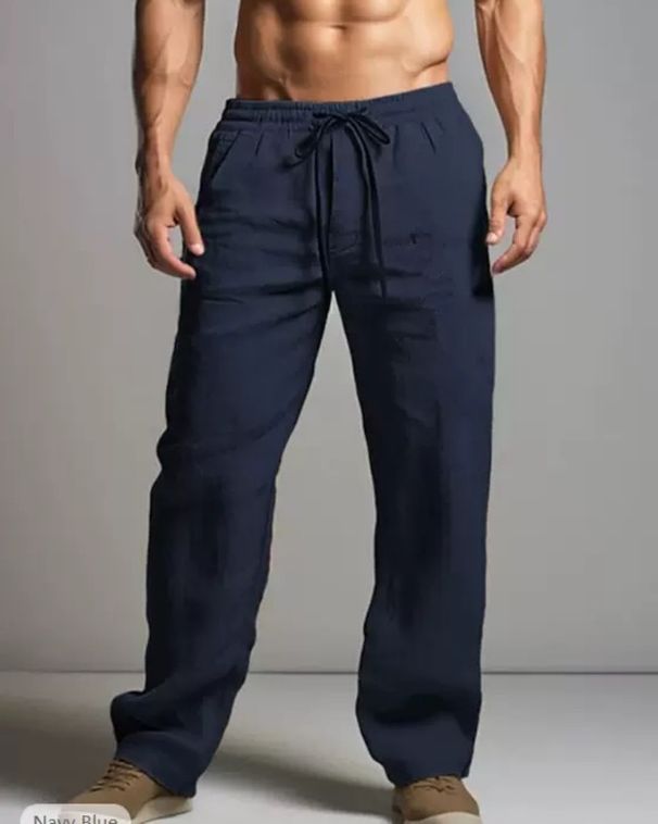 New 2026Men's Cotton Linen Casual Pants Comfortable Straight Leg Drawstring Waist Plus Size Loose Fit S-4XL_mkmklike.com