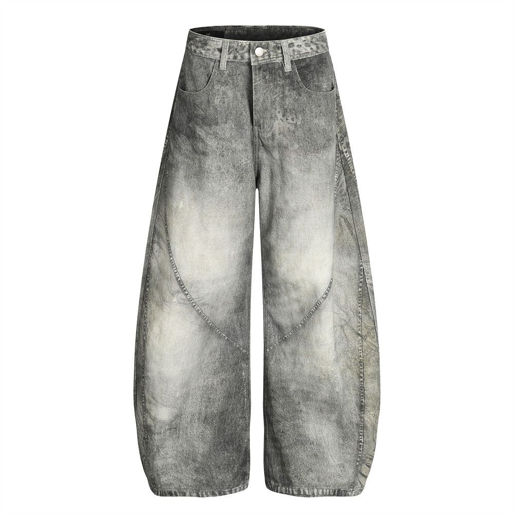 Post-Apocalyptic Distressed Denim Pants – Deconstructed Patchwork & Gradient Wash For Men_mkmklike.com