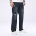 Men's Dark Blue Ripped Straight Leg Denim Jeans Trendy Casual Suitable For All Seasons_mkmklike.com