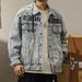 Men's Clothing Plus Size Men's Autumn New Trend Hole Embroidery Denim Jacket Coat Plus Size_mkmklike.com