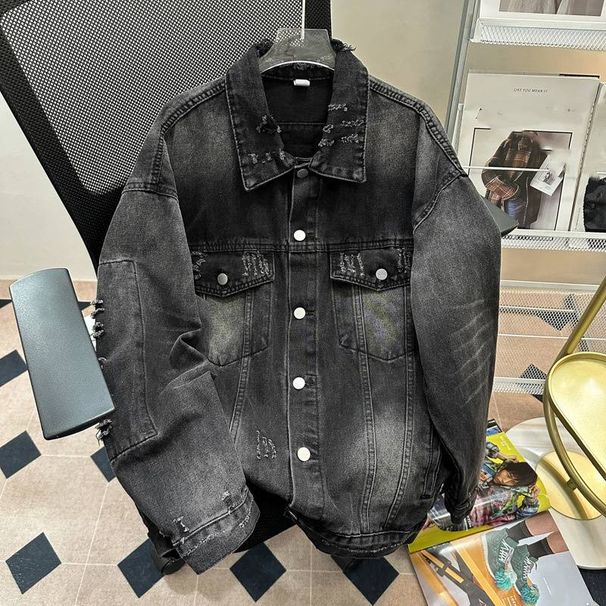 Distressed Washed Denim Jacket For Men & Women - Vintage High Street Loose Fit Casual Spring Fashion Coat_mkmklike.com