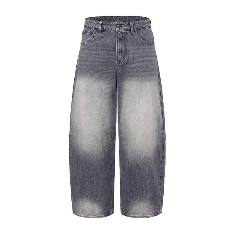 Vintage Scythe-Cut Baggy Jeans For Men & Women – High Street Fashion Washed Denim Pants, Oversized Fit, 100% Cotton, No Stretch, Grey_mkmklike.com