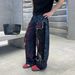 Men's Clothing Style High Street Loose Straight Leg Jeans Color Blocked Faux Ripped Mid Waist Cotton Long Skinny Pants_mkmklike.com