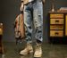 Men's Street Washed Distressed Ripped Jeans Straight Loose Fit High Street Vibe Long Pants For Spring Autumn_mkmklike.com