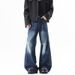 Vintage Washed Blue Jeans – Relaxed Straight-Leg Denim Pants With Distressed Details (Unisex Oversized Fit,Retro Streetwear, Long Hem For Stacking)_mkmklike.com