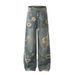 Full Floral Print Design Sense Niche Loose Wide-Leg Denim Unisex Vibe Trendy Brand Floor-Length Dad Pants_mkmklike.com