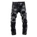 Trendy Brand Personalized Letter Print Jeans For Men, High End Heat Pressed Slim Fit Skinny Jeans, European Style Trendy Autumn And Winter Trousers_mkmklike.com