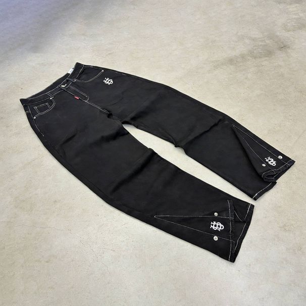 Men's Vintage Washed Embroidered Jeans - Straight Cut Distressed Denim With Artisan Stitching_mkmklike.com