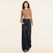Vintage Dark Blue Flared Jeans For Women, Spring Collection, Loose Fit, Non-clingy, Floor-length Bell-bottom Pants,_mkmklike.com