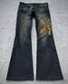 Printed Denim Jeans For Men, European And American Heavy-duty Women's Dark Style New Bell-bottom Pants, Cross-border_mkmklike.com
