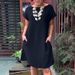 Women's Clothing new round neck bat short sleeve pocket dress _mkmklike.com