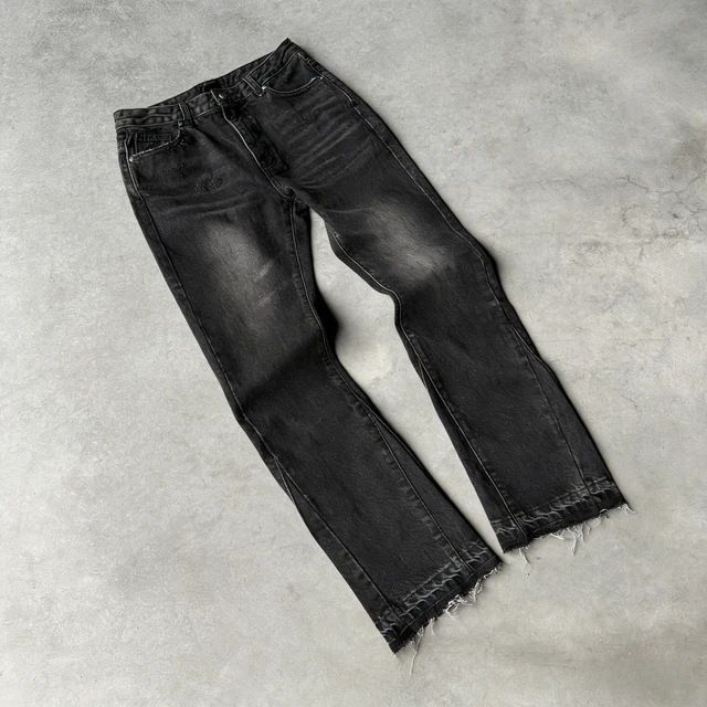 Men's Clothing Retro Washed Distressed Frayed Jeans For Men And Women Hip Hop Casual Street Loose Flared Pants_mkmklike.com