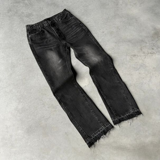 Men's Clothing Retro Washed Distressed Frayed Jeans For Men And Women Hip Hop Casual Street Loose Flared Pants_mkmklike.com